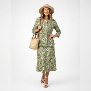 Olive Green Printed Midi Skirt Set